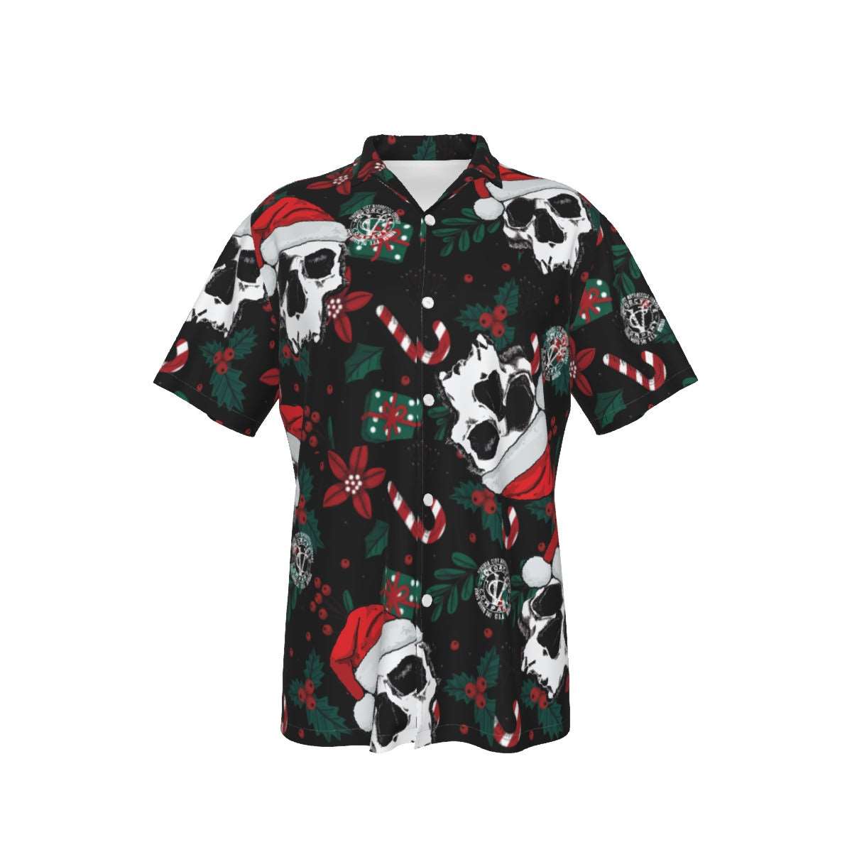 Christmas Skull Men's Hawaiian Shirt | Holiday Biker Style - Aaria Tees Aaria Tees
