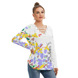 Skull & Crossbones - Women's Long Sleeve Neckline Tie Skull Sweatshirt - Aaria Tees Aaria Tees