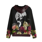 Black and Flower Skull Ladies Cotton Zip Up Hoodie - Aaria Tees Aaria Tees