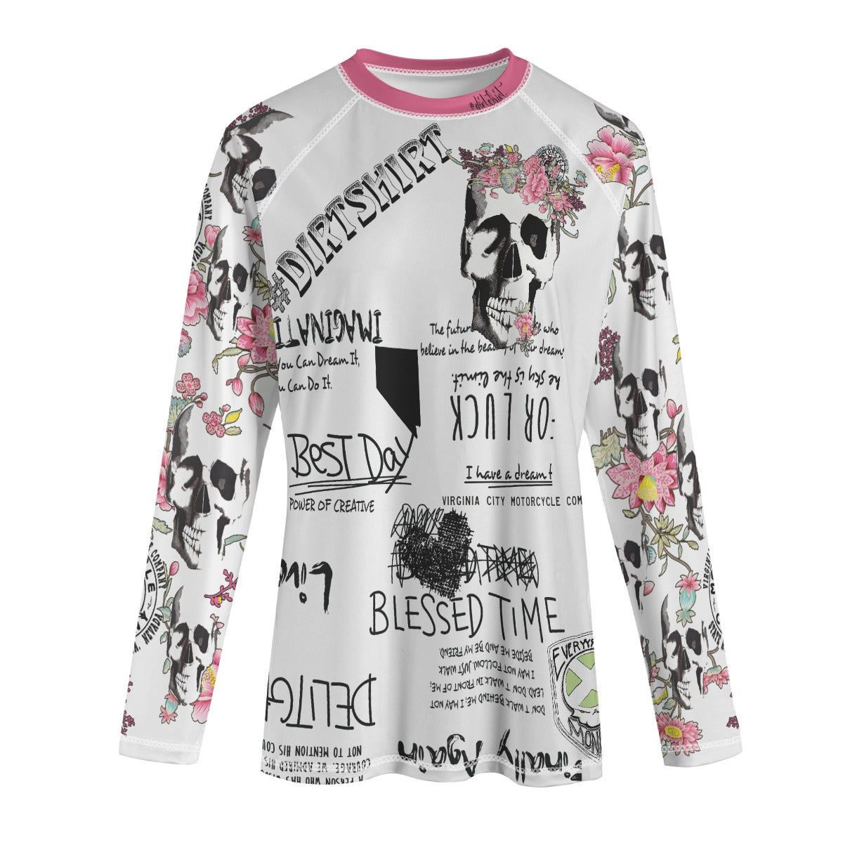 Girl's Pink Flower Skull #dirtshirt T-Shirt | Dirt Bike Riding Shirt | Young Adult Motocross Tee - Aaria Tees Aaria Tees