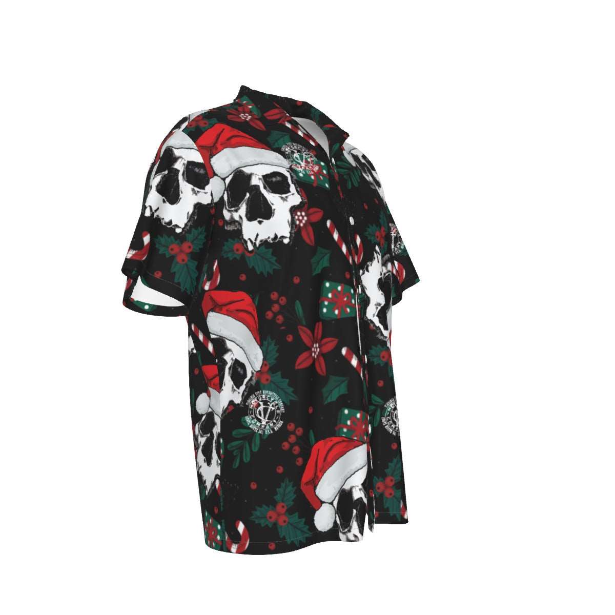 Christmas Skull Men's Hawaiian Shirt | Holiday Biker Style - Aaria Tees Aaria Tees