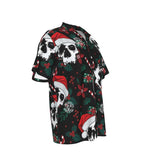 Christmas Skull Men's Hawaiian Shirt | Holiday Biker Style - Aaria Tees Aaria Tees