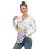 Skull & Crossbones - Women's Long Sleeve Neckline Tie Skull Sweatshirt - Aaria Tees Aaria Tees