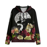 Black and Flower Skull Ladies Cotton Zip Up Hoodie - Aaria Tees Aaria Tees