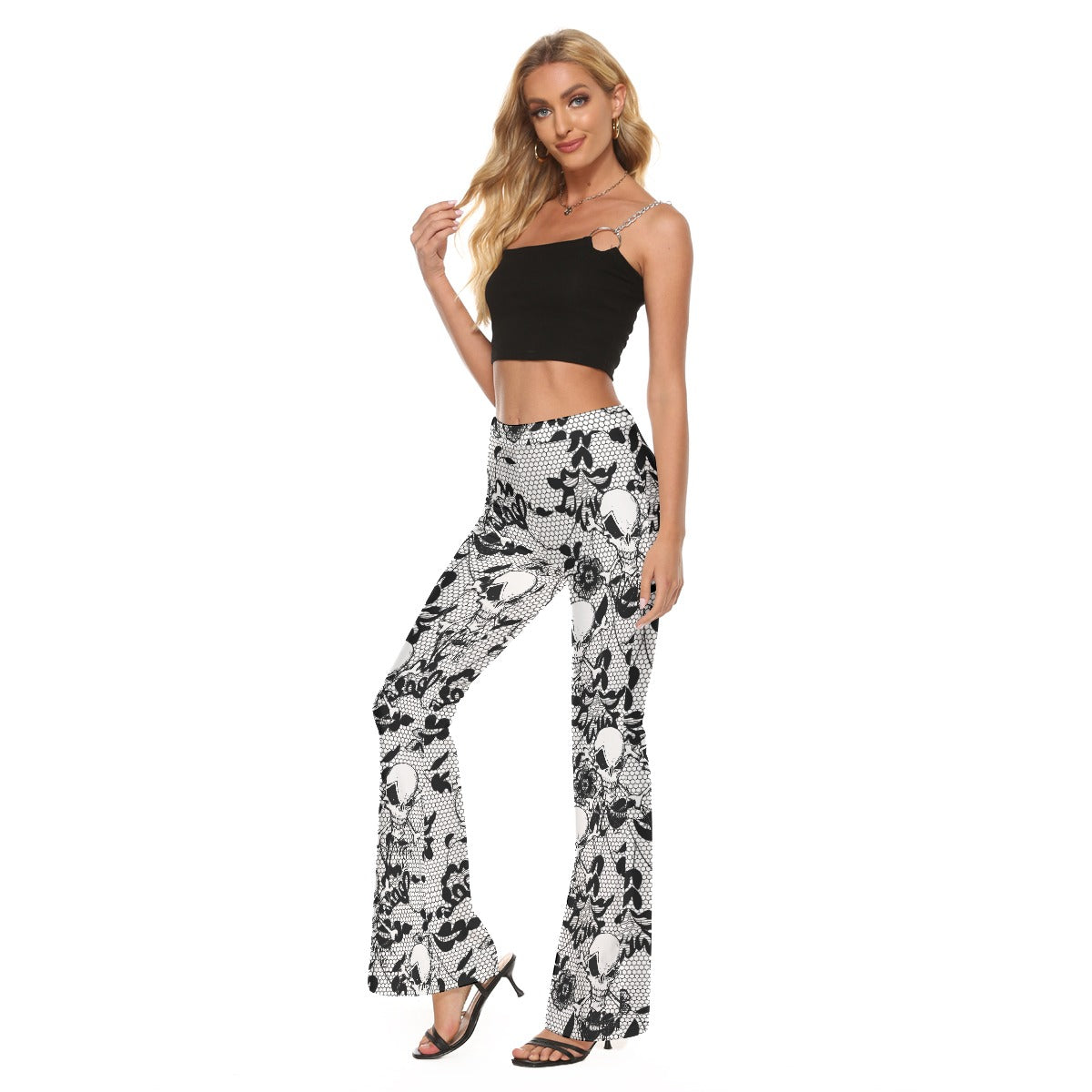 Skull on Lace Women's Flared Legging | Virginia City Motorcycle Co. - Aaria Tees Aaria Tees