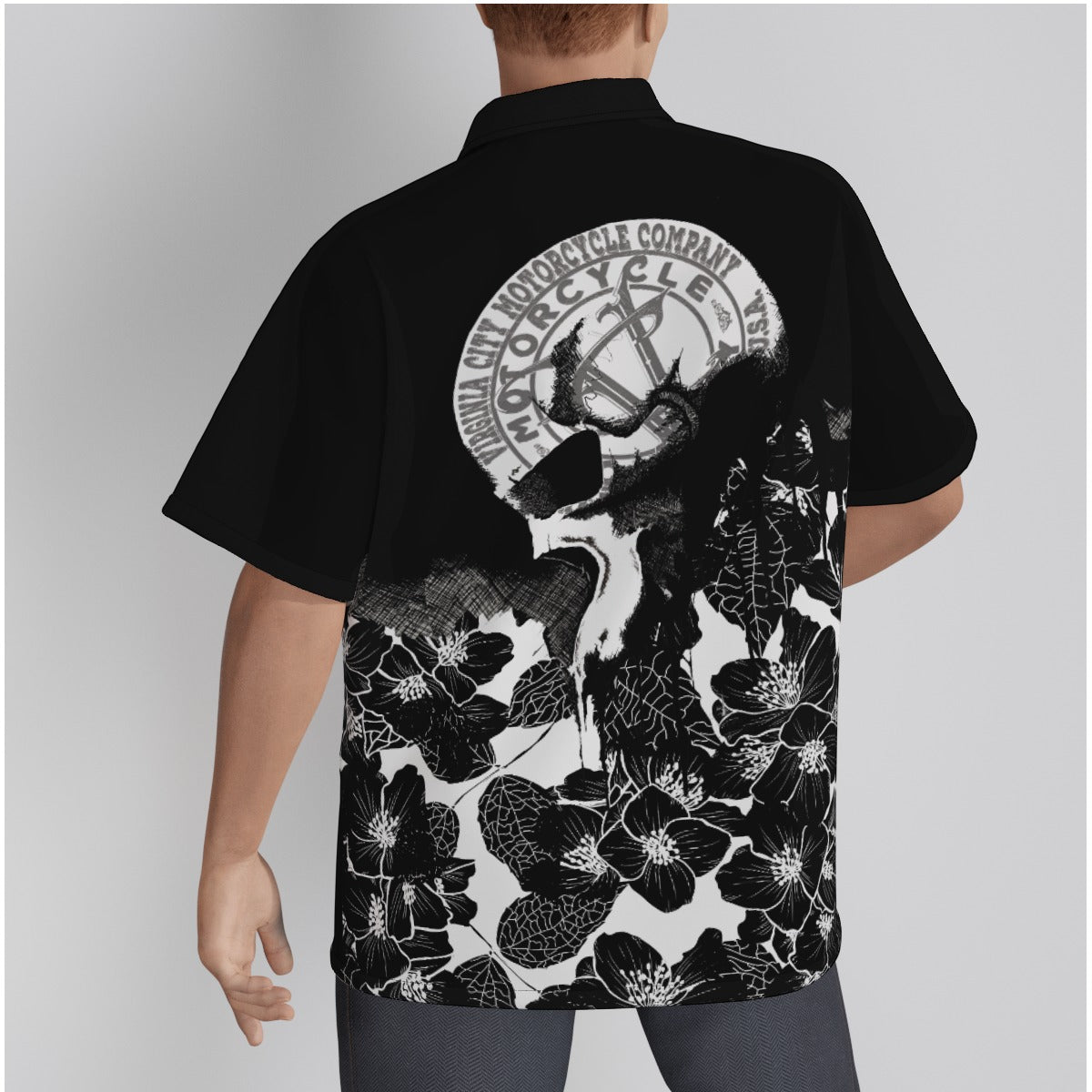 Men's Black and Skull Hawaiian Button Up Shirt |Year-Round Biker Style - Aaria Tees Aaria Tees