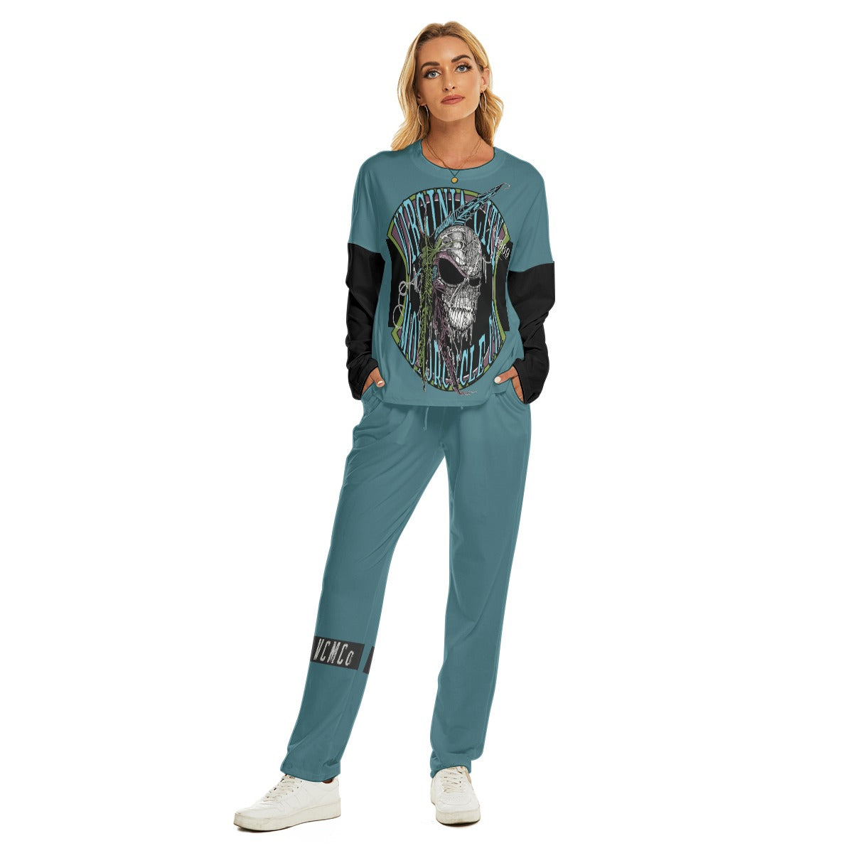 Indian Brave Dark Teal Top and Bottom PJ Loungewear Set - Aaria Tees