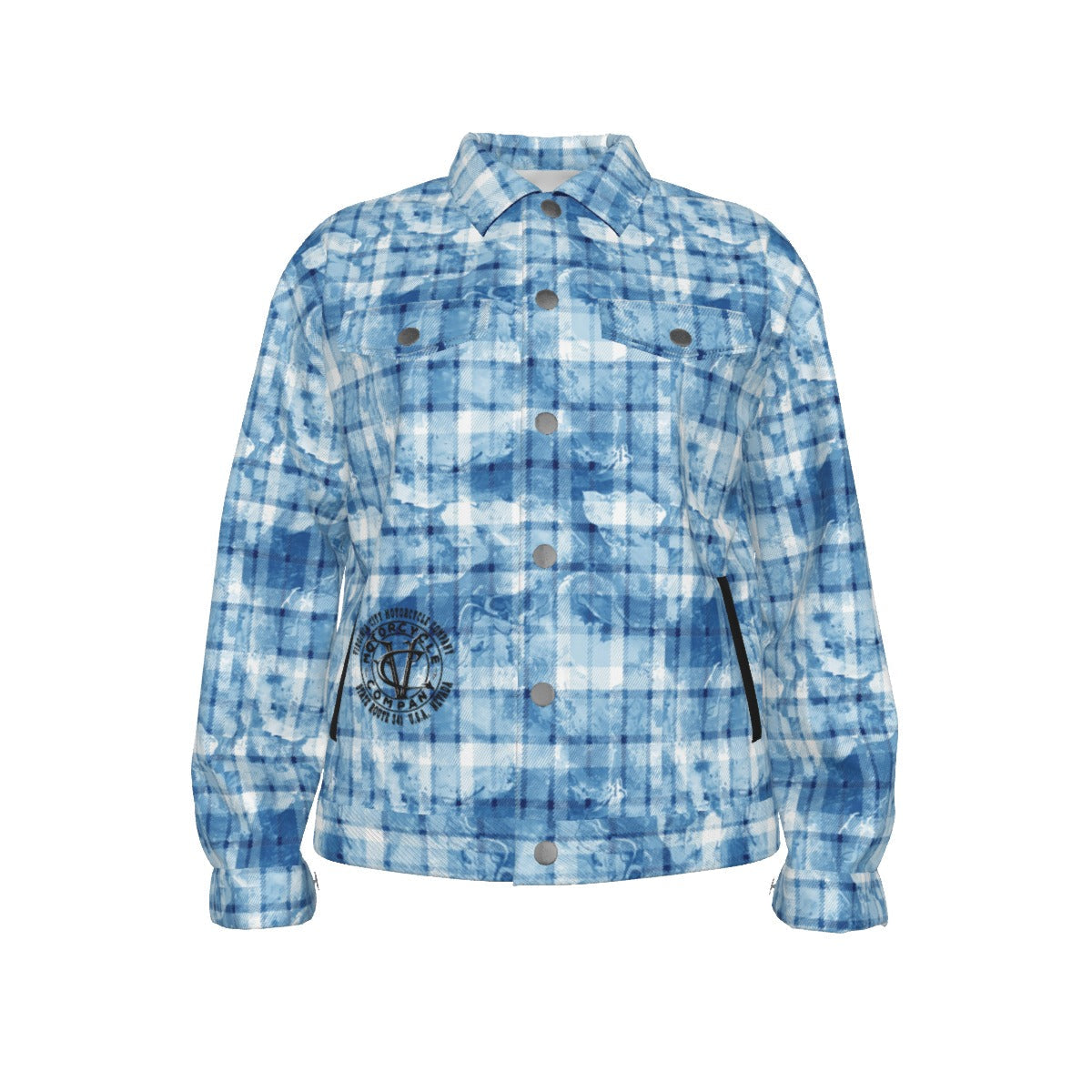 Steampunk Skull Blue Plaid Women's Jacket | VCMCo. - Aaria Tees Aaria Tees