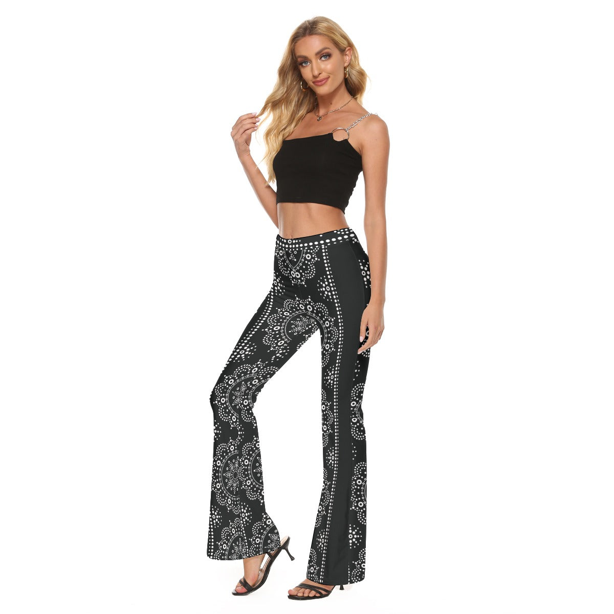 Ladies Black Mandala Flared Legging - Aaria Tees Aaria Tees