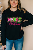 Black MERRY Christmas Playful Letter Print Drop Shoulder Sweatshirt Aaria Tees