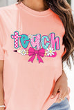 Pink Preppy Retro Checkered Coquette Teach Graphic T-Shirt - Aaria Tees Aaria Tees