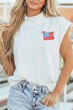 White Patriotic Flag Double Printed Mock Neck Tee Aaria Tees