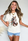 White Western Aztec Horse Graphic Crewneck Tee - Aaria Tees Aaria Tees