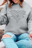 Gray Western Pattern Embroidered Drop Shoulder Pullover Top - Aaria Tees Aaria Tees
