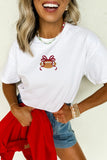 White Embroidered Bow Rugby Graphic Casual T-Shirt - Aaria Tees Aaria Tees