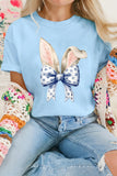 Light Blue Easter Bunny Ears Coquette Bow Graphic Tee - Aaria Tees Aaria Tees