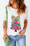 White Leopard Bow Décor Christmas Tree Graphic Crew Neck Tee - Aaria Tees Aaria Tees