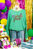 Bright Green Twisted Ribbed mardi gras Sequin Graphic Exposed Seam Patchwork Pullover Top - Aaria Tees Aaria Tees