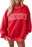 Sail Blue Polka Dot Letter Print Contrast Trim Mock Neck Sweatshirt Aaria Tees