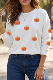 White Glitter Chenille Pumpkin Patch Graphic Long Sleeve Top - Aaria Tees Aaria Tees