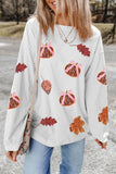 White Sequin Pumpkin Leaf Corded Ribbed Oversized Sweatshirt Aaria Tees