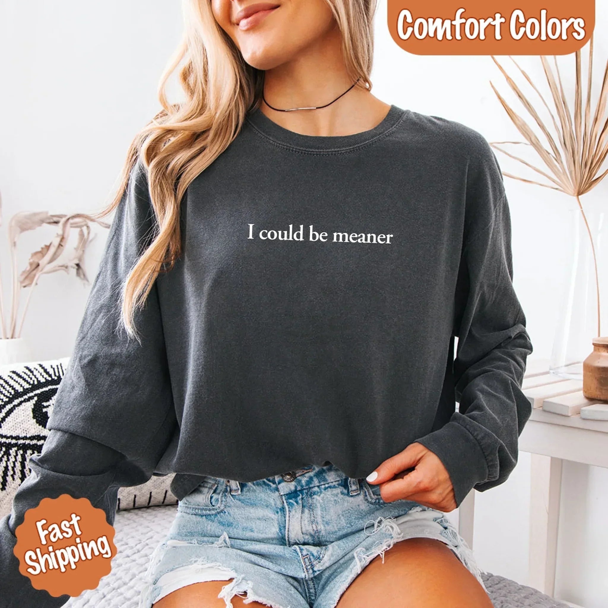 Comfort Colors I Could Be Meaner Long Sleeve Shirt - Aaria Tees Aaria Tees