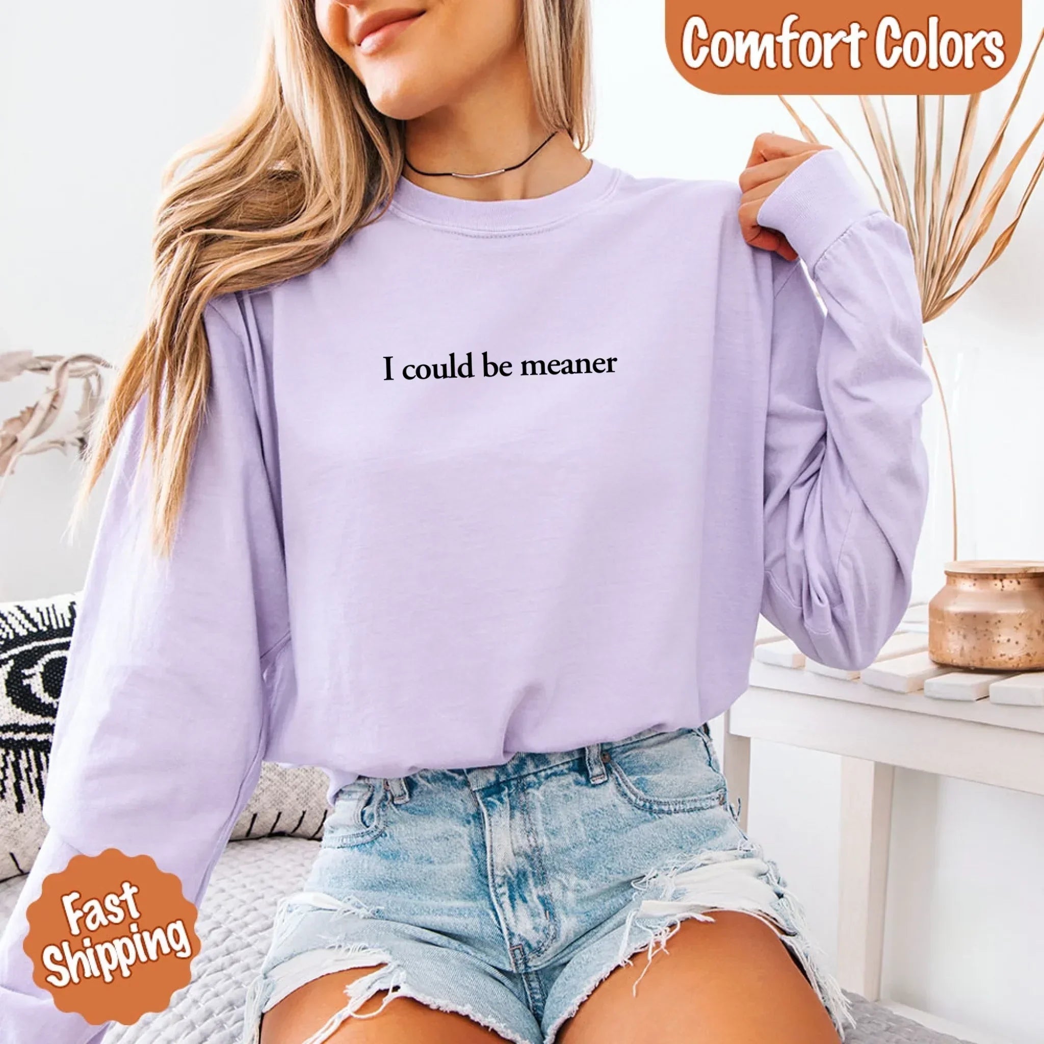 Comfort Colors I Could Be Meaner Long Sleeve Shirt - Aaria Tees Aaria Tees