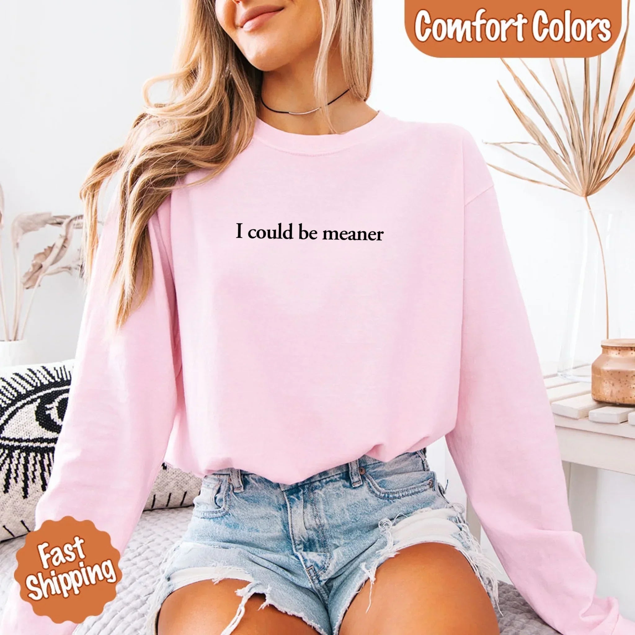 Comfort Colors I Could Be Meaner Long Sleeve Shirt - Aaria Tees Aaria Tees