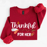 Thankful For Her/Him Valentines Couple Sweatshirt – Cute Matching Holiday Crew Neck - Aaria Tees Aaria Tees