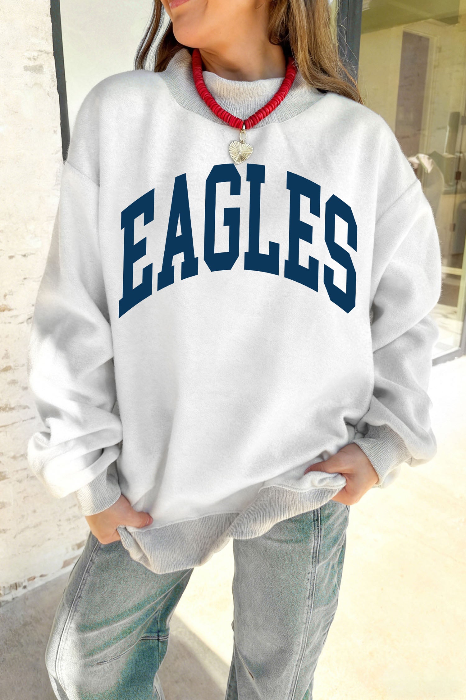 Light Grey WAR DAMN/ EAGLES Double Side Print High Neck Baggy Sweatshirt - Aaria Tees Aaria Tees