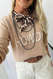Parchment Corder HOWDY Letter Graphic Crew Neck Relaxed Sweater Aaria Tees