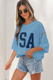 Fiery Red USA Graphic Half Sleeve Loose Ribbed Top Aaria Tees
