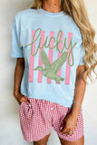 Light Blue Lucky Duck Print Casual Round Neck T Shirt - Aaria Tees Aaria Tees
