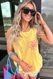 Yellow Cream Flower Graphic Casual Tank Top Aaria Tees