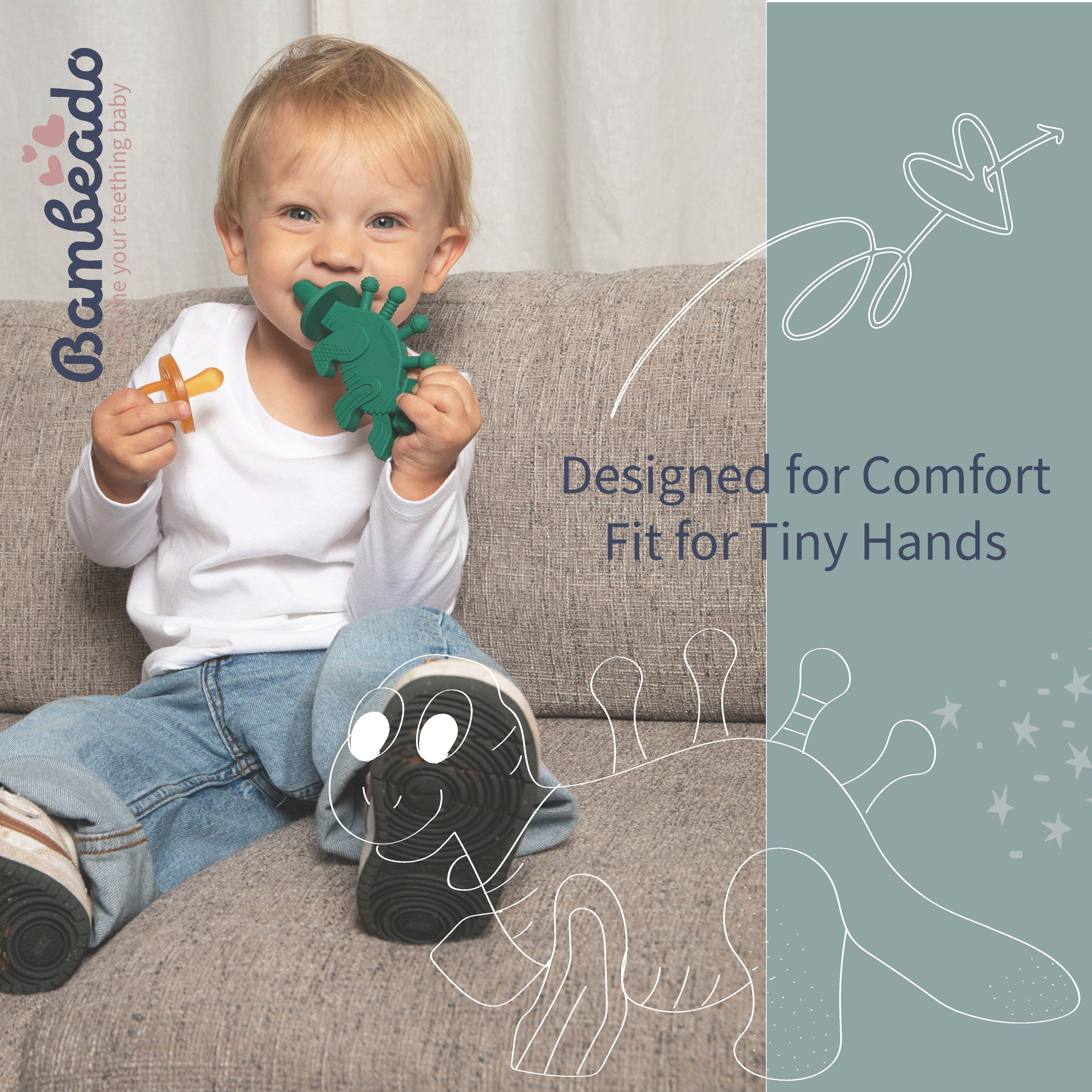 Dibly - Green - Baltic Amber & Natural Rubber Dinosaur Teether with Toothbrush Tail - Aaria Tees Aaria Tees