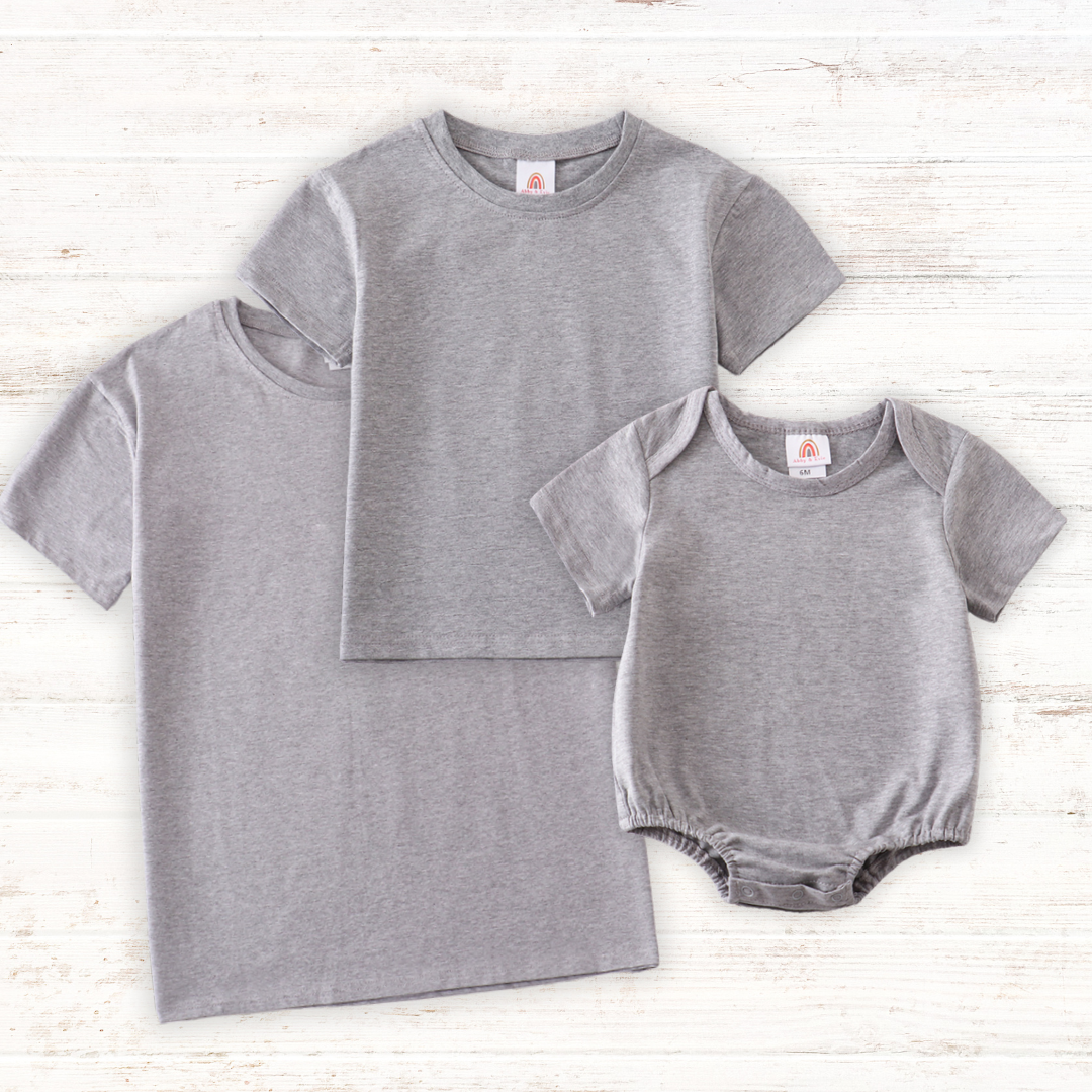 Gray blank basic t-shirt Adult Kids and baby bubble - Aaria Tees Aaria Tees
