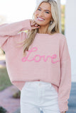 Pink Corded Love Script Graphic Baggy Sweater Aaria Tees
