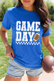 Dark Blue GAME DAY Checkered Print Rugby Graphic T Shirt - Aaria Tees Aaria Tees