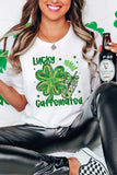 White Lucky and Caffeinated Clover Graphic St Patrick Tee Aaria Tees