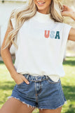 White USA/ Patriotic Victory Double Side Printed Mock Neck Tee Aaria Tees
