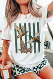 White Western Mallard Stripes Printed Graphic Round Neck Casual Tee Aaria Tees