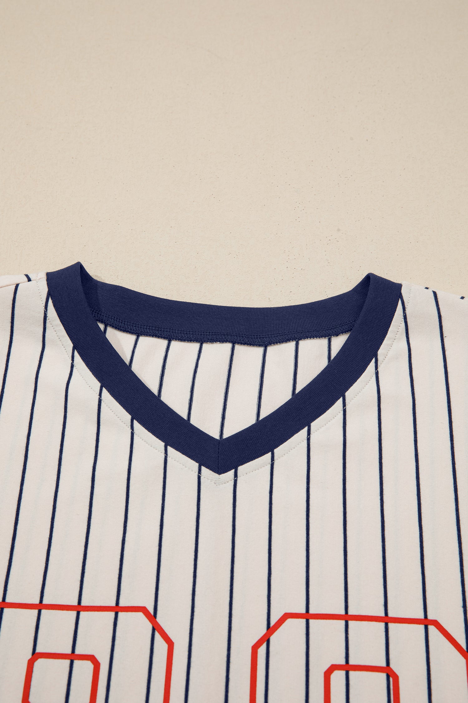 Blue Stripe 88 LOS ANGEL Graphic Lace Patchwork Faux Two Piece V Neck Top - Aaria Tees Aaria Tees
