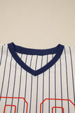 Blue Stripe 88 LOS ANGEL Graphic Lace Patchwork Faux Two Piece V Neck Top - Aaria Tees Aaria Tees