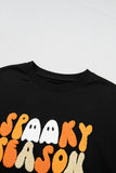 Color black Embroidered Spooky Season Graphic Long Sleeve Round Neck Pullover Sweatshirt - Aaria Tees Aaria Tees