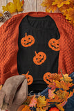 Black Glittering Pumpkin Face Graphic Crewneck Halloween T Shirt - Aaria Tees Aaria Tees