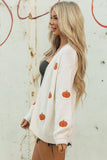 White Pumpkin Print Open Front Drop Shoulder Midi Cardigan - Aaria Tees Aaria Tees