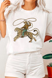 White Leopard Rodeo Cowboy Graphic Casual Tee Aaria Tees