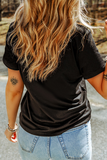 Black Sequin Heart Patched Pattern Crewneck Valentines Tee - Aaria Tees Aaria Tees