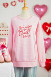 Pink you are so loved Valentines Day Bow Embroidered Graphic Pullover Top - Aaria Tees Aaria Tees