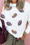 White Game Day Sequin Rugby Pattern Baggy Sweatshirt - Aaria Tees Aaria Tees